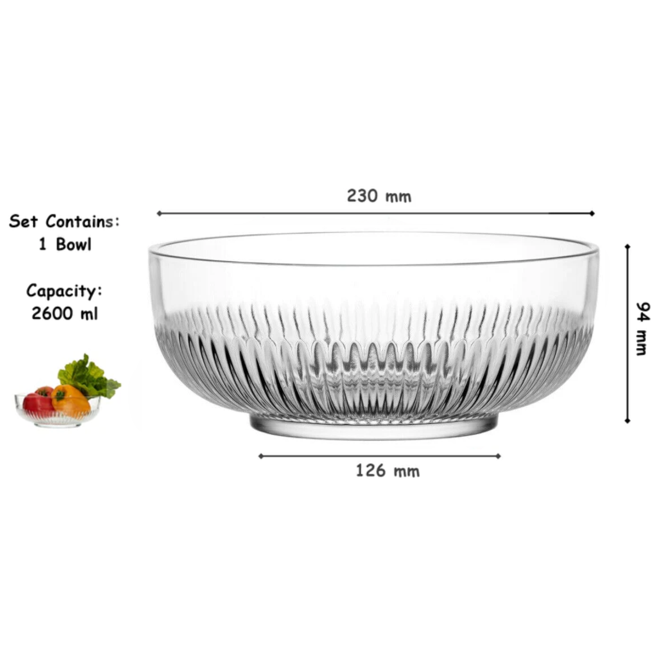 LAV Vintage Glass Bownl Salad Bowl Clear Cut Crystal Finger Bowl 2600 ml - Image 6