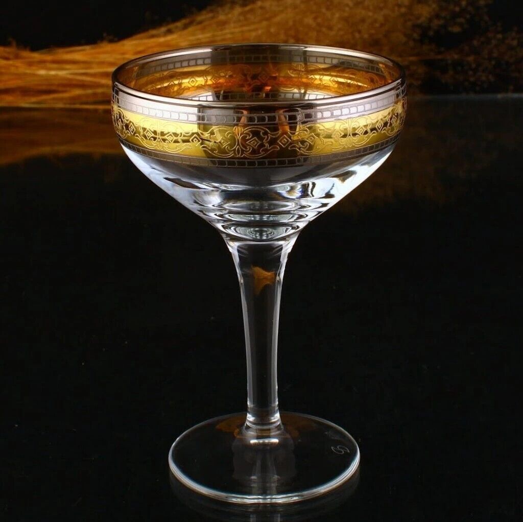 Set of 6 ABKA Antique Turkish Arabic Drinking Glasses with Golden Decoration