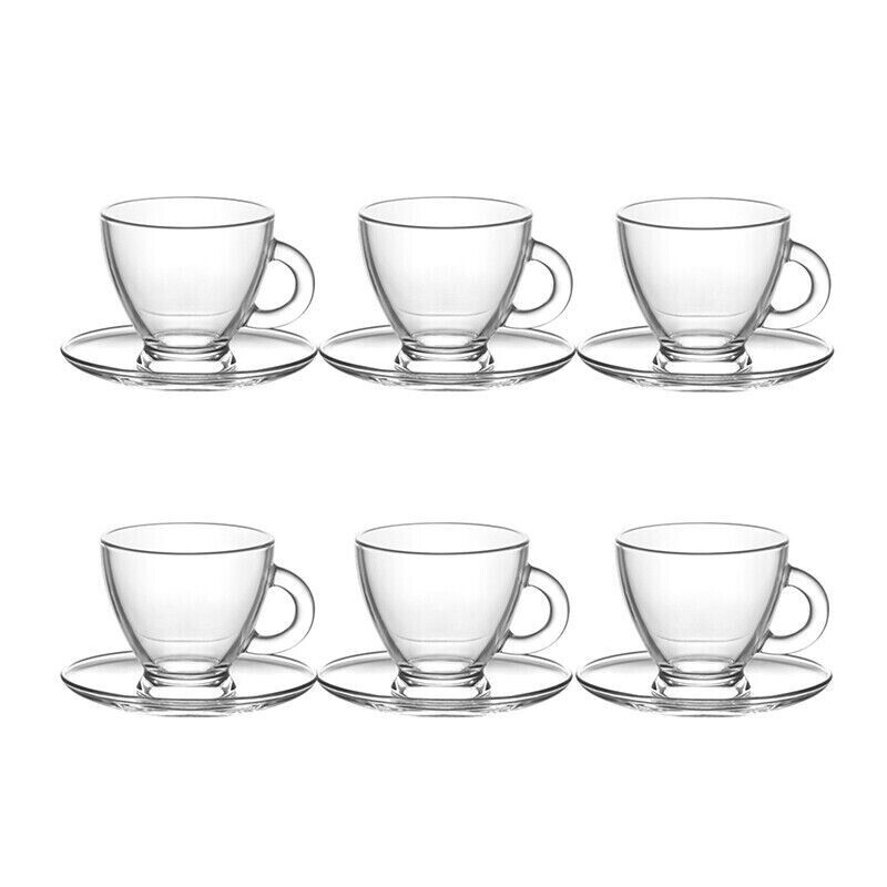 LAV Glass Espresso Cup and Saucer Set Modern 12 Piece Coffee Serving Tableware