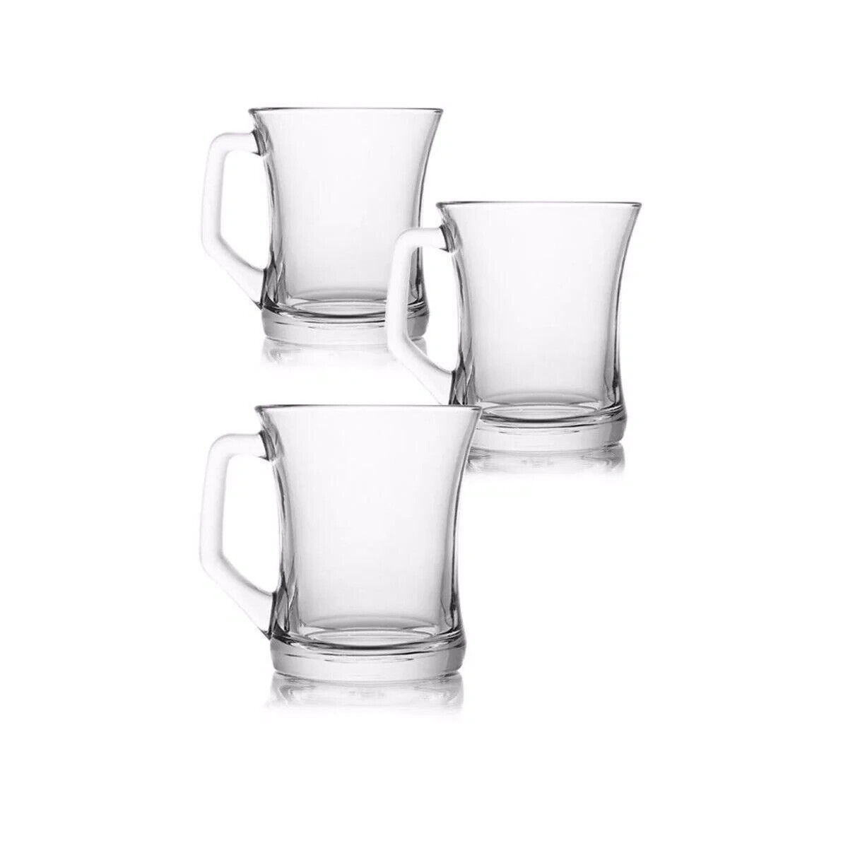 LAV Pack of 3 Tea Coffee Glass Mug with Handle 225ML Tea Cup