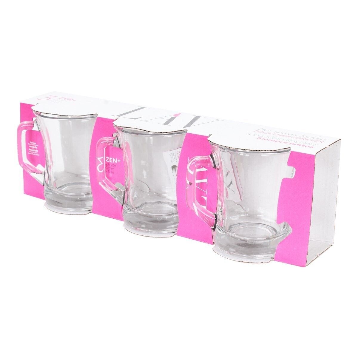 LAV Pack of 3 Tea Coffee Glass Mug with Handle 225ML Tea Cup - Image 2