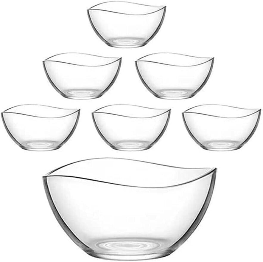 LAV Vira 7-Piece Glass Bowl Set 1880 ml + 310 ml Fruit Bowl Dessert Bowl Set