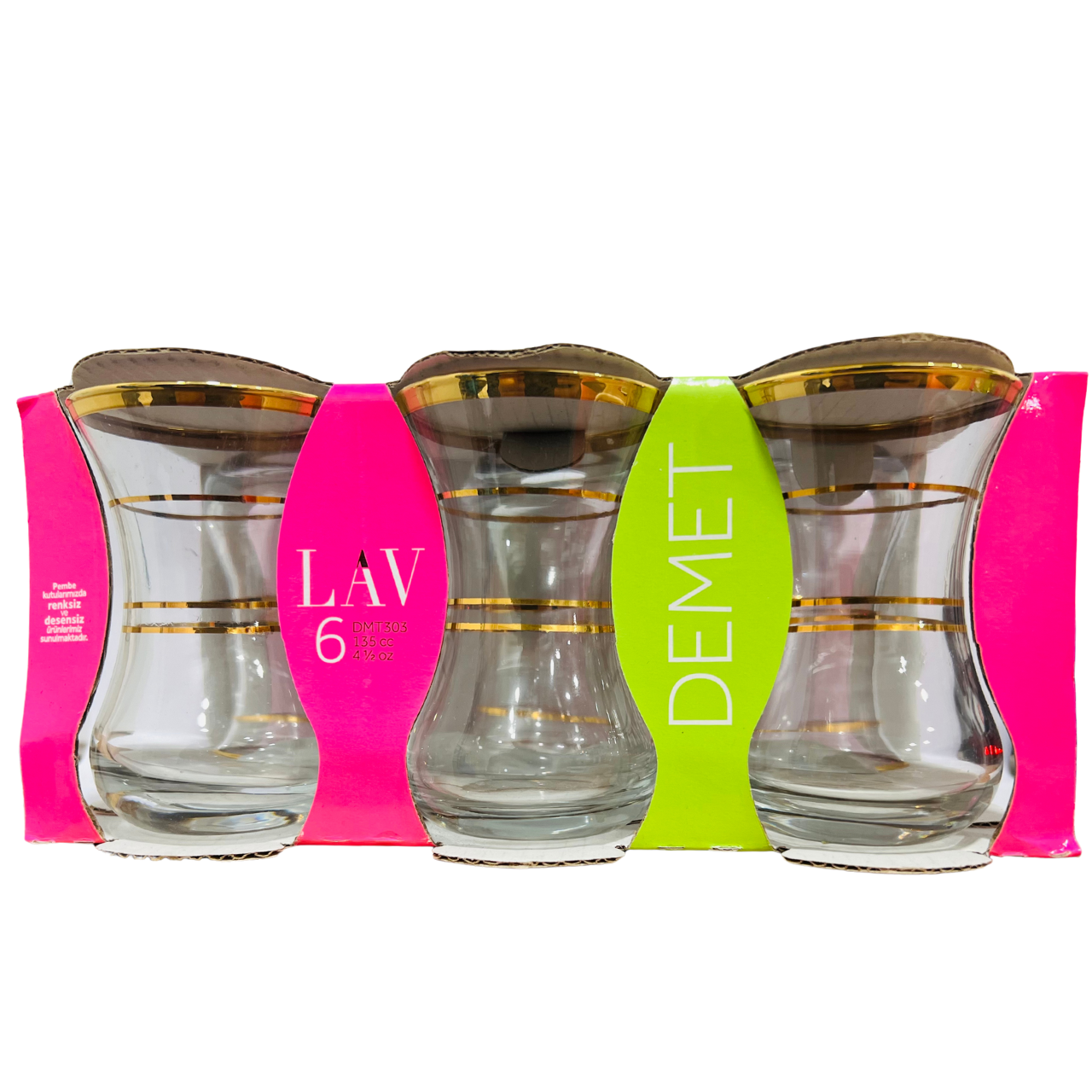 Pack of 6 LAV Tea Glasses Designer Turkish Tea Cups Glass Cay Bardagi Cups