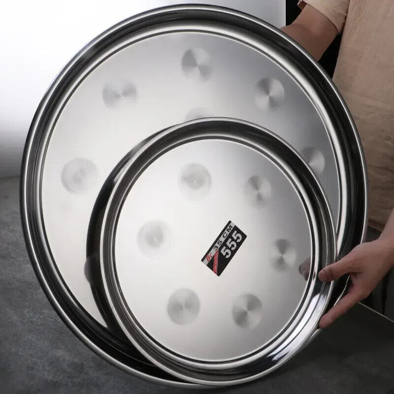 Stainless Steel Round Serving Tray - Swirl Design 30-55cm
