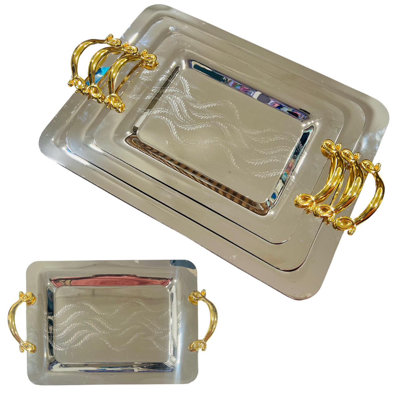 3Pc Silver Turkish traditional Tray Set Antique Pattern Hotel Fruit Snack Tray