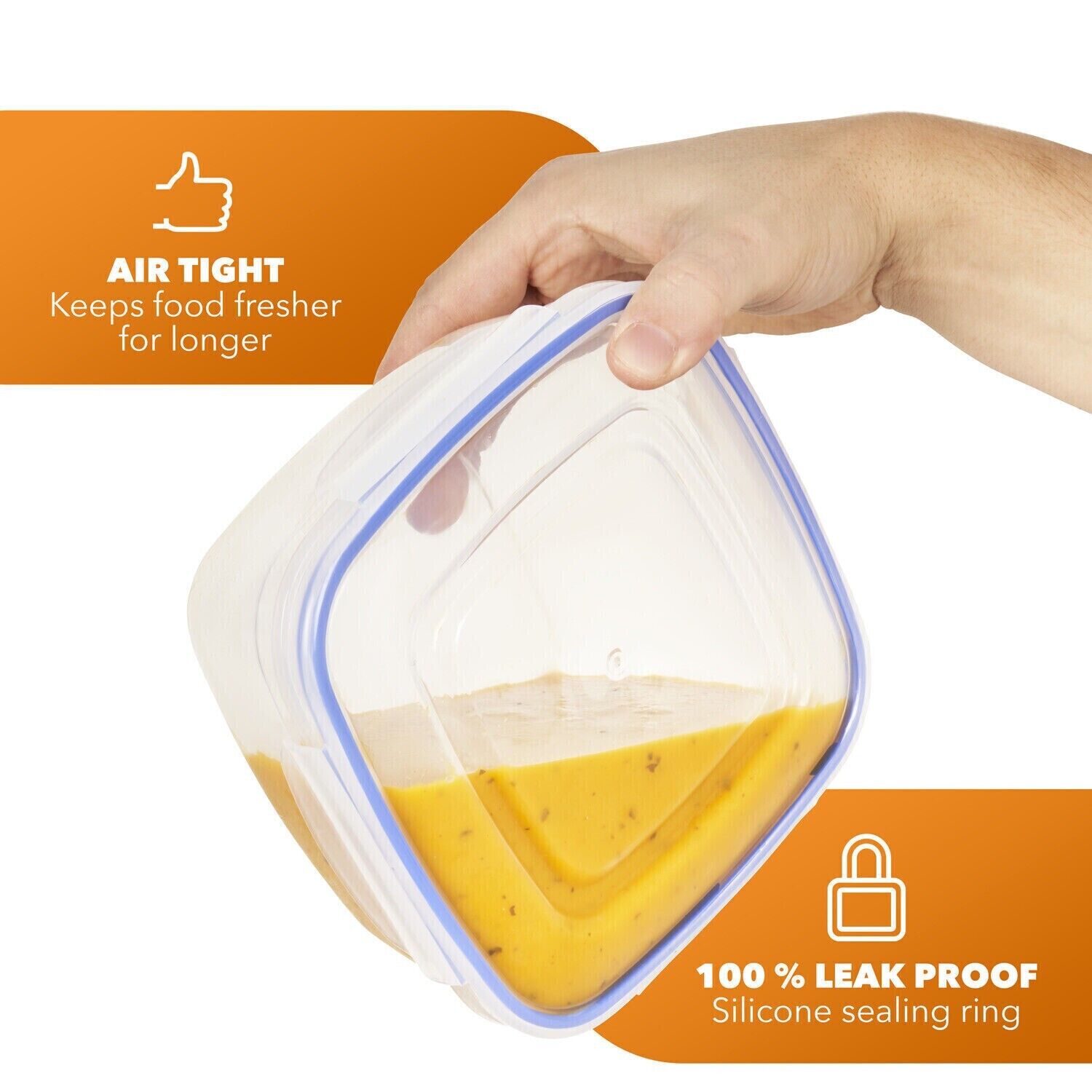 900ml Square Leakproof Food Storage Containers Clip Lock Seal With Airtight Lids - Image 2