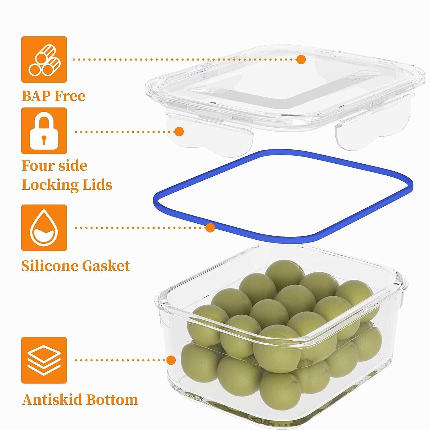 900ml Square Leakproof Food Storage Containers Clip Lock Seal With Airtight Lids - Image 3