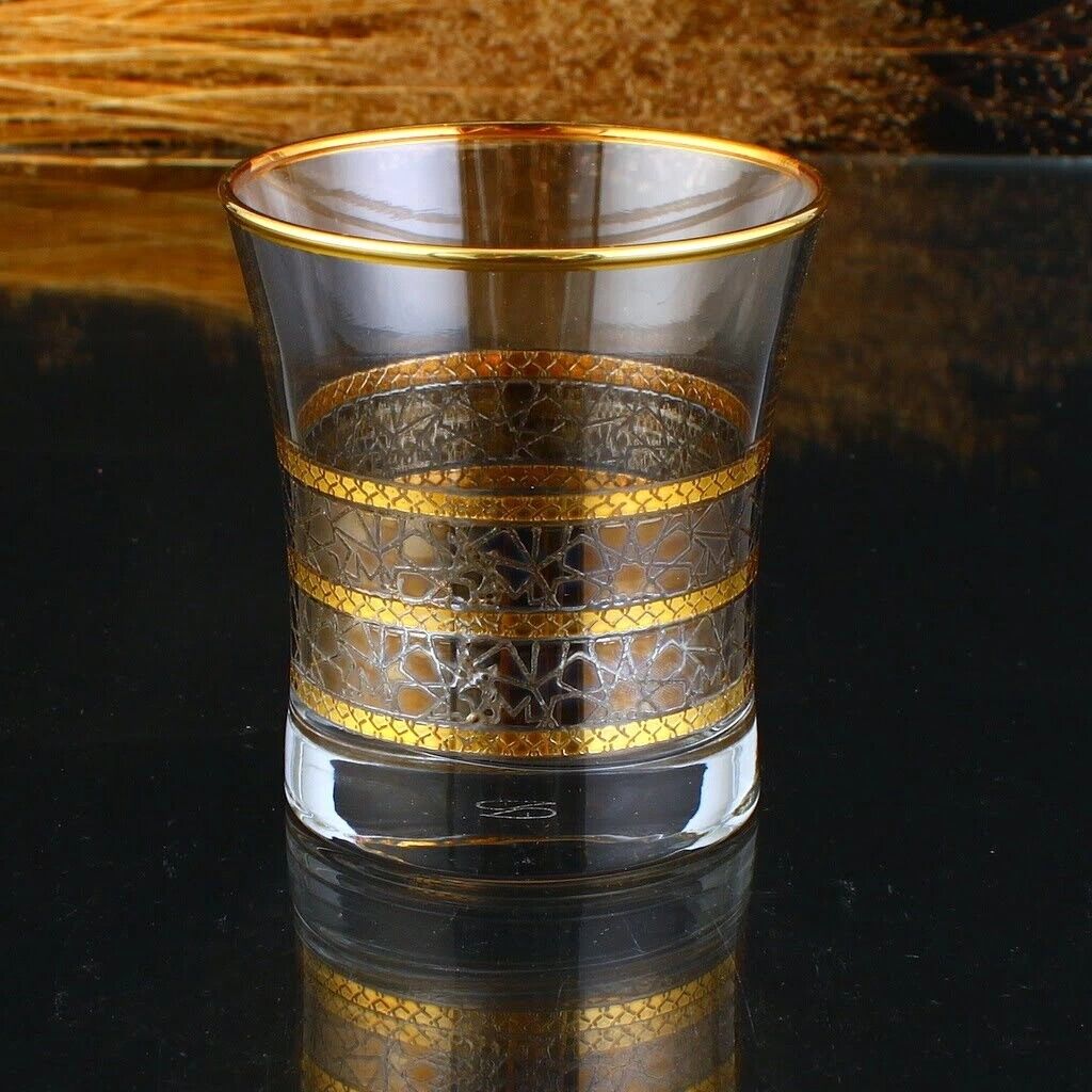 ABKA Gold Color Mosaic Pattern Turkish Glass Set - Gift Box (Set of 6)