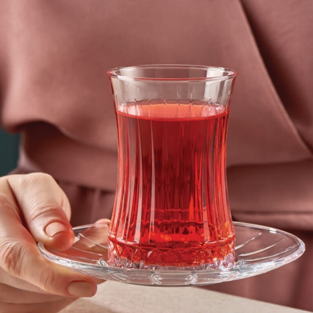 Pasabahce Turkish Tea Glasses Set with Coasters 12-Piece 6 Person Serving