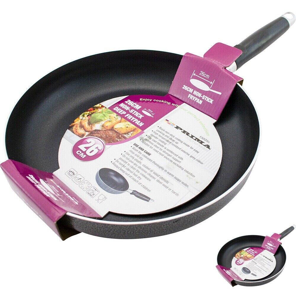 Heavy Duty Aluminium Deep Non-Stick Frying Pans with Handle Prima 26cm-28cm