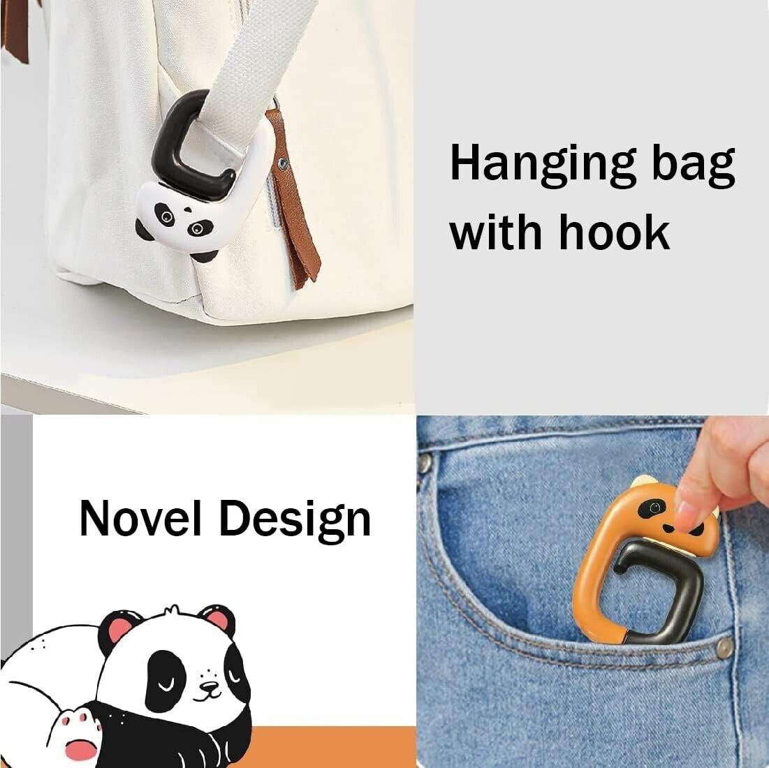 Panda Folding Plactic Hanging Table Hook Key Holder Handbag Desk Hanger 1/2/3 - Image 4