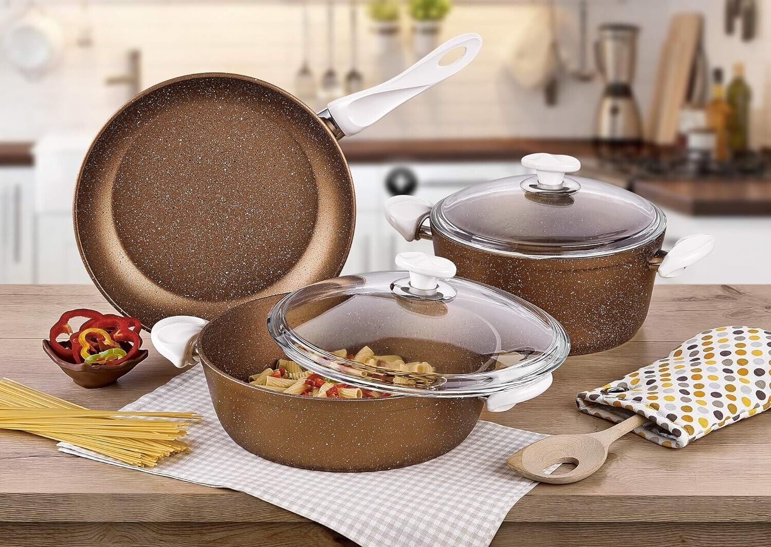 Optimum Non-Stick Granite Coating Cooking Set Casserole & Maxi Fry Pan Set of 7 - Image 2