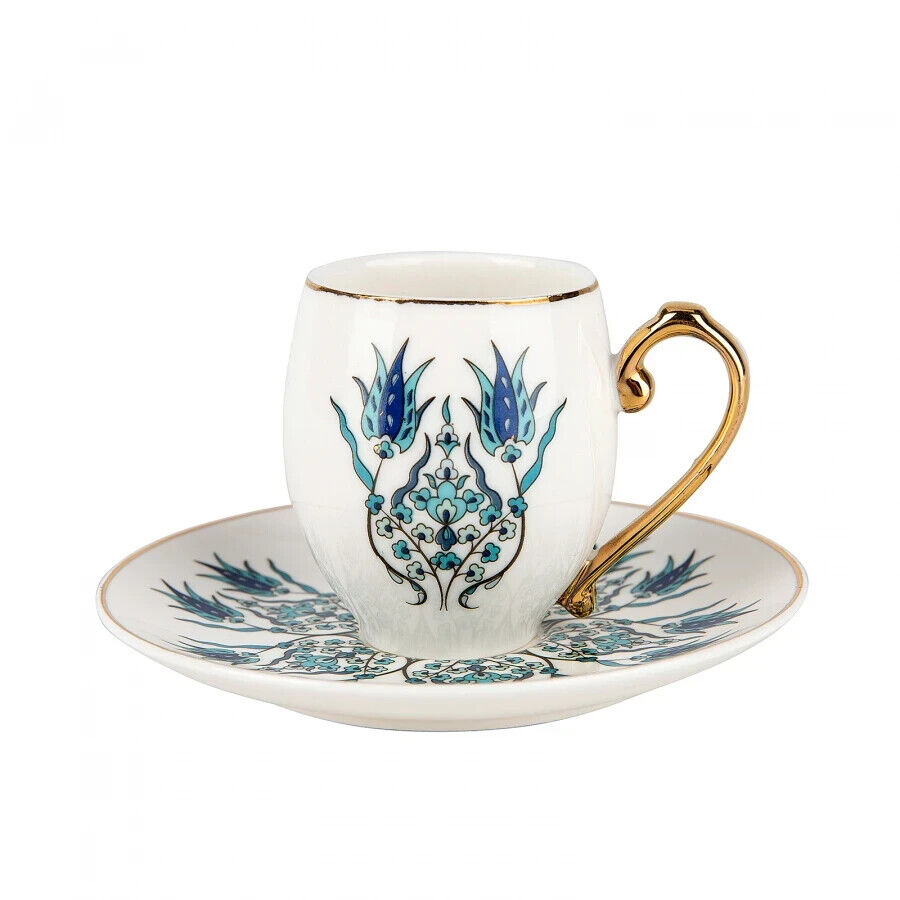 Espresso Turkish Coffee Cup Set of 6, Karaca İznik, Porcelain, 12 Piece, 90ml