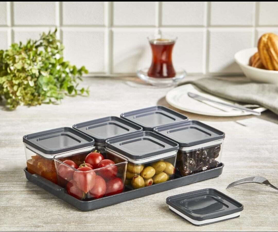 Breakfast Set With Lid 6x Compartment Breakfast Plate Set Food-Grade Material