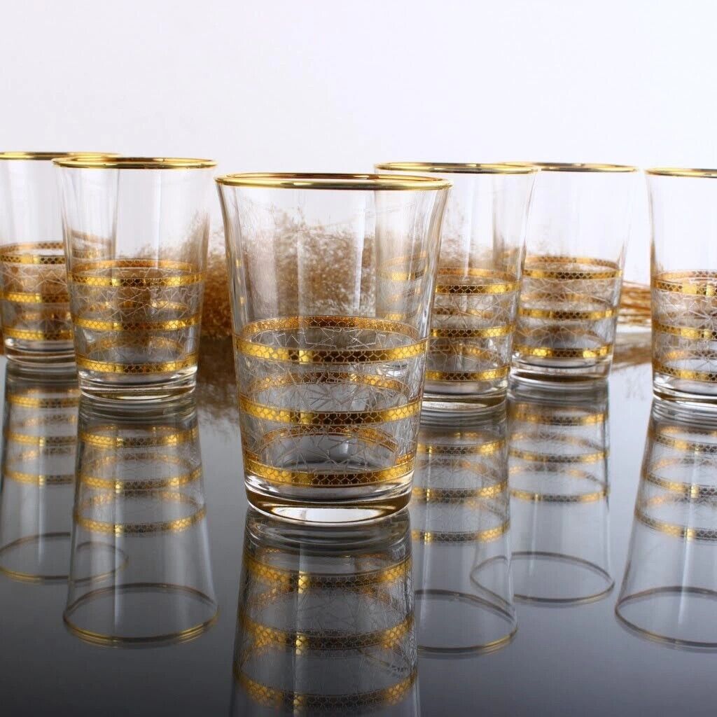Set of 6 ABKA Gold Decorated Turkish Arabic Style Beverage- Water Glass Set