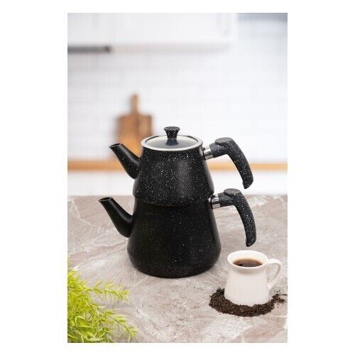 Turkish Teapot Set - Aluminium Casting Bio Granite, Double Pots 2.30lt & 1.20lt